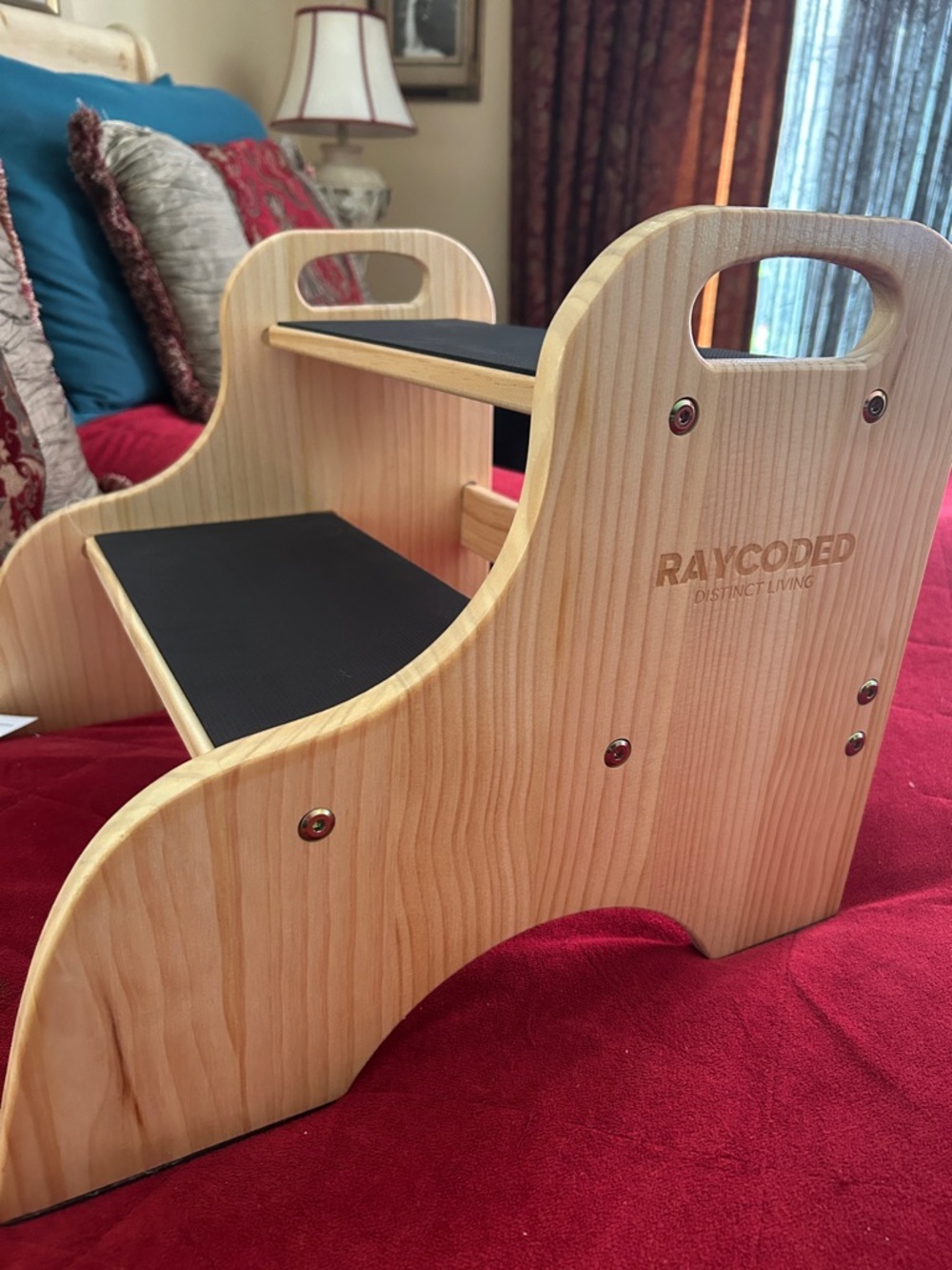 RAYCODED Wooden Two-Step Stool - Natural Wood with Black Steps